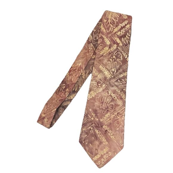 VTG Brite Ties Silk Screen Autumnal Faded Rust Cotton Tie Boho Artsy Hippie - Picture 1 of 12